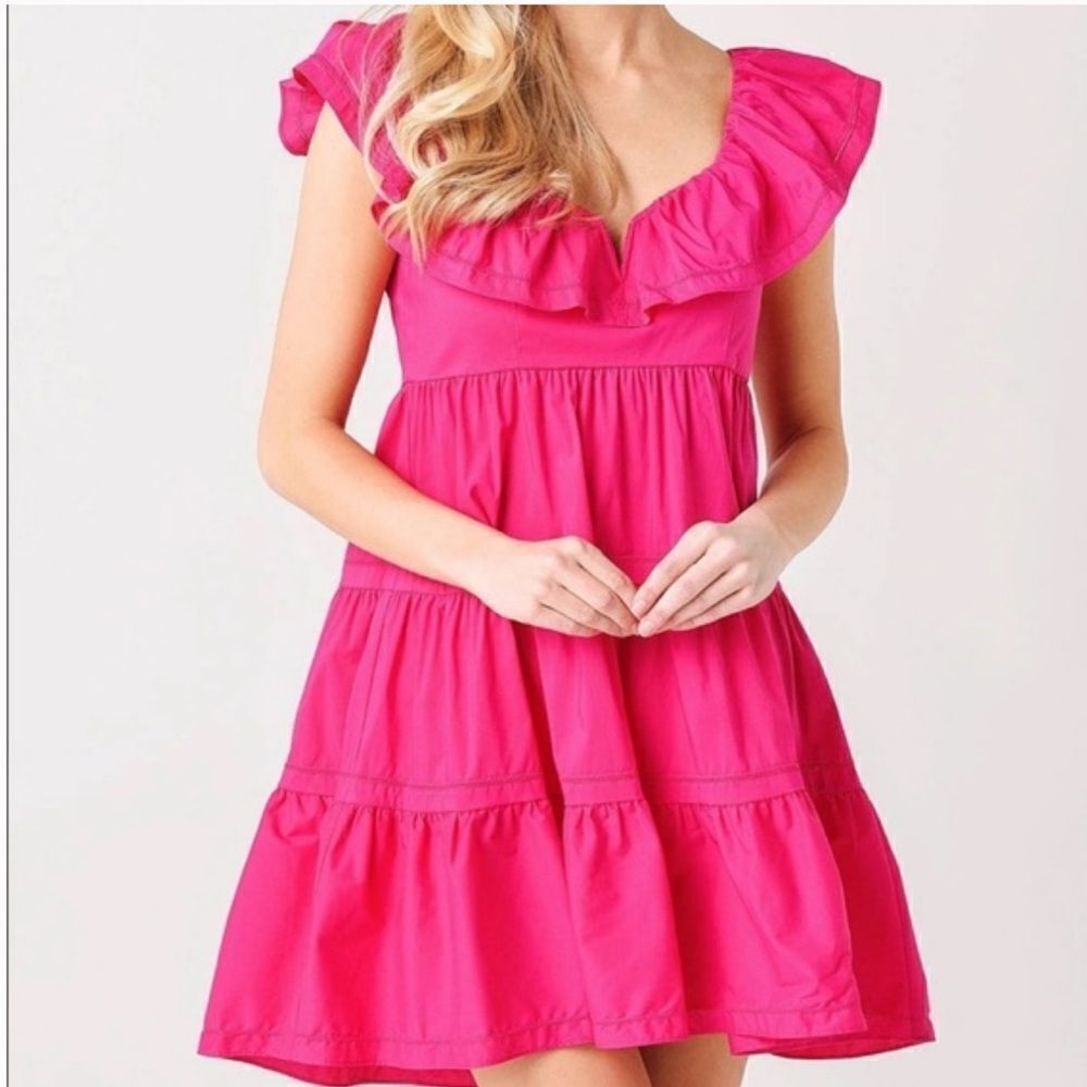 SAYLOR Hot Pink Ruffle Tiered Mini Dress